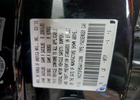 2010 Honda Accord Exl from USA, damaged, VIN 1HGCP2F85AA112386